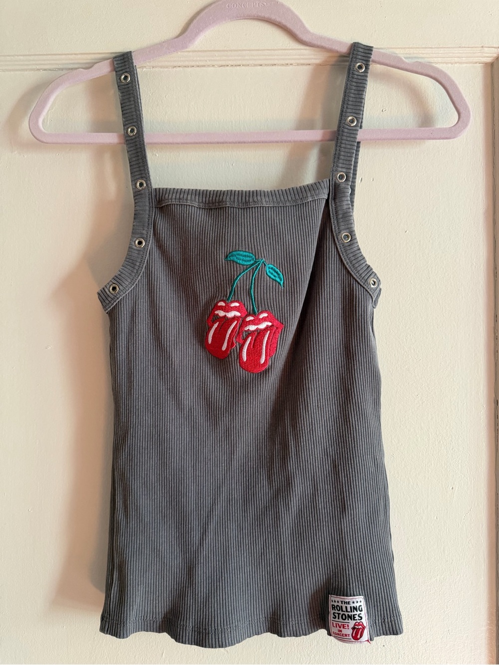 The Rolling Stones Gray Ribbed Tank with Red Cherry/Logo